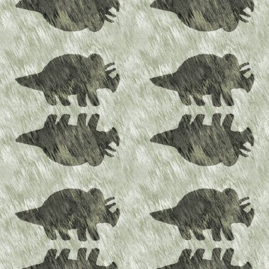 Yeşil el triceratops dinozor deseni çizdi. Bebek yuvası için cinsiyet Nötr Jurasik fosil silueti. Müze, nesli tükenme ve tekstil tasarımı için cinsiyet ayrımı yapılmamış ev dekorasyonu