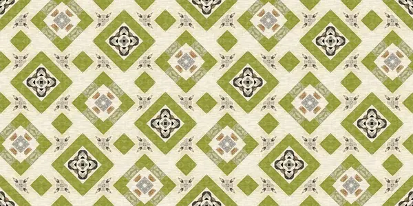 Forest Green Decorative Damask Seamless Border Geometric Kaleidoscope Linen Wallpaper — Foto de Stock