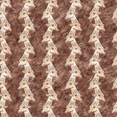 Bebek odası dekorasyonu için şirin bir safari vahşi zürafa deseni. Kusursuz Afrikalı kürklü kahverengi cinsiyet dokusuna sahip nötr iz tasarımı