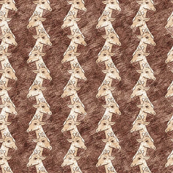 Bebek odası dekorasyonu için şirin bir safari vahşi zürafa deseni. Kusursuz Afrikalı kürklü kahverengi cinsiyet dokusuna sahip nötr iz tasarımı