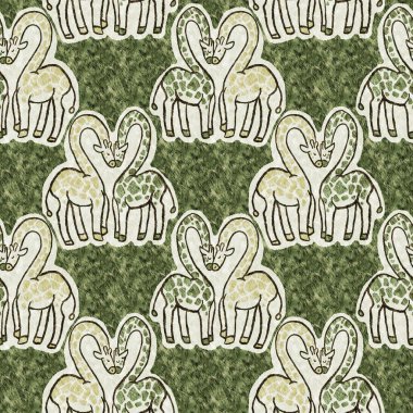 Bebek odası dekorasyonu için şirin bir safari vahşi zürafa deseni. Kusursuz Afrikalı kürklü yeşil, cinsiyet dokusuna sahip nötr baskı tasarımı.