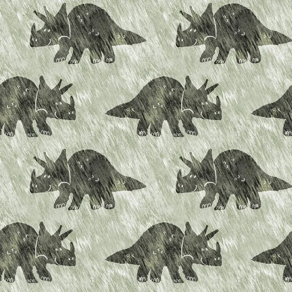 Green Hand Drawn Triceratops Dinosaur Seamless Pattern Gender Neutral Jurassic — Stockfoto