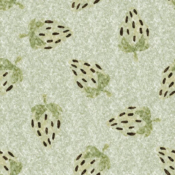 Green Marl Strawberry Vintage Seamless Pattern Cottagecore Linen Retro Summer — Stock Photo, Image