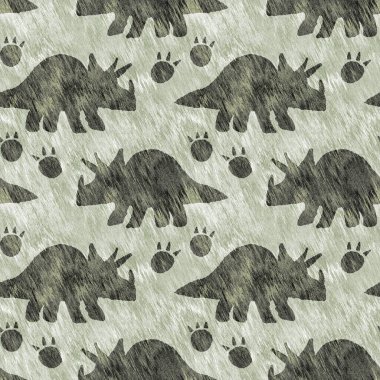 Yeşil el triceratops dinozor deseni çizdi. Bebek yuvası için cinsiyet Nötr Jurasik fosil silueti. Müze, nesli tükenme ve tekstil tasarımı için cinsiyet ayrımı yapılmamış ev dekorasyonu