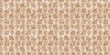 Bebek odası dekorasyonu için şirin bir safari vahşi zürafa sınırı. Kusursuz kürksüz kahverengi desenli cinsiyet nötr iz tasarımı.