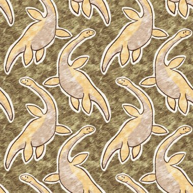 Kahverengi el plesiosaur dinazorunu kusursuz şekilde çizmiş. Bebek yuvası için cinsiyet Nötr Jurasik fosil silueti. Müze, nesli tükenme ve tekstil tasarımı için cinsiyet ayrımı yapılmamış ev dekorasyonu