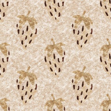 Kahverengi keten keten çilekli, dikişsiz desen. Cottagecore marl retro yaz meyveli duvar kağıdı. Garip, tatlı, sağlıklı, böğürtlen arkaplanı