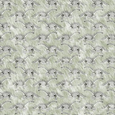 Yeşil plesiosaur dinozor fosil kemikleri dikişsiz desen. Bebek odası için cinsiyet olarak Tarafsız Jurasik siluet. Müze, nesli tükenme ve tekstil tasarımı için cinsiyet ayrımı yapılmamış ev dekorasyonu