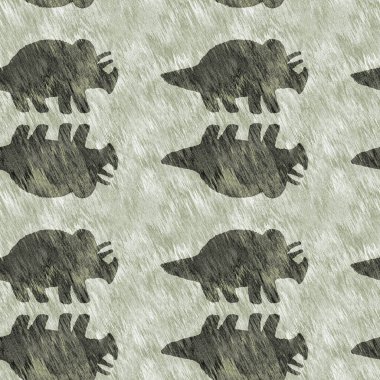 Yeşil el triceratops dinozor deseni çizdi. Bebek yuvası için cinsiyet Nötr Jurasik fosil silueti. Müze, nesli tükenme ve tekstil tasarımı için cinsiyet ayrımı yapılmamış ev dekorasyonu