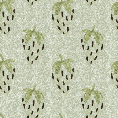 Yeşil mermer çilek, dikişsiz vintage desen. Cottagecore keten retro yaz meyveli duvar kağıdı. Garip, tatlı, sağlıklı, böğürtlen arkaplanı