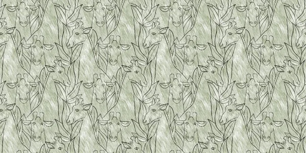 Cute safari wild giraffe animal border for babies room decor. Seamless furry green textured gender neutral print design