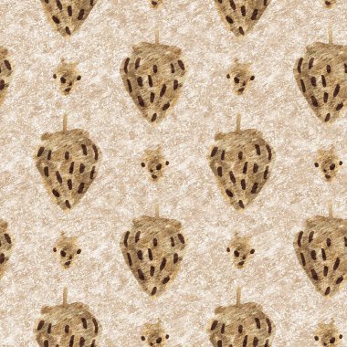 Kahverengi keten keten çilekli, dikişsiz desen. Cottagecore marl retro yaz meyveli duvar kağıdı. Garip, tatlı, sağlıklı, böğürtlen arkaplanı