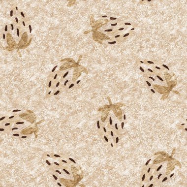 Kahverengi keten keten çilekli, dikişsiz desen. Cottagecore marl retro yaz meyveli duvar kağıdı. Garip, tatlı, sağlıklı, böğürtlen arkaplanı