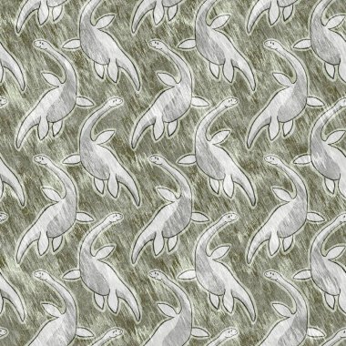 Kahverengi el plesiosaur dinazorunu kusursuz şekilde çizmiş. Bebek yuvası için cinsiyet Nötr Jurasik fosil silueti. Müze, nesli tükenme ve tekstil tasarımı için cinsiyet ayrımı yapılmamış ev dekorasyonu