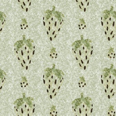 Yeşil mermer çilek, dikişsiz vintage desen. Cottagecore keten retro yaz meyveli duvar kağıdı. Garip, tatlı, sağlıklı, böğürtlen arkaplanı