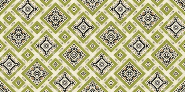 Forest Green Decorative Damask Seamless Border Geometric Kaleidoscope Linen Wallpaper — Foto de Stock