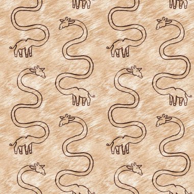 Bebek odası dekorasyonu için şirin bir safari vahşi zürafa deseni. Kusursuz Afrikalı kürklü kahverengi cinsiyet dokusuna sahip nötr iz tasarımı