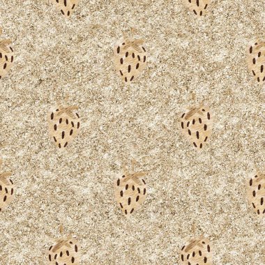 Kahverengi keten keten çilekli, dikişsiz desen. Cottagecore marl retro yaz meyveli duvar kağıdı. Garip, tatlı, sağlıklı, böğürtlen arkaplanı