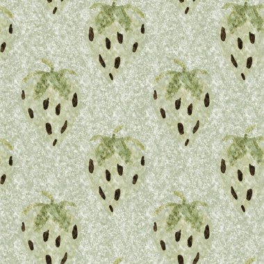 Yeşil mermer çilek, dikişsiz vintage desen. Cottagecore keten retro yaz meyveli duvar kağıdı. Garip, tatlı, sağlıklı, böğürtlen arkaplanı