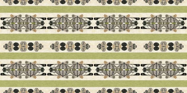Forest Green Decorative Damask Seamless Border Geometric Kaleidoscope Linen Wallpaper — Stock Photo, Image