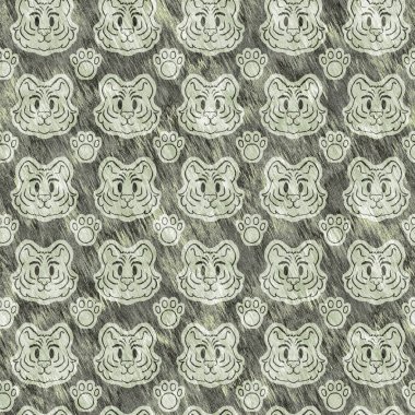 Bebek odası dekorasyonu için şirin bir safari vahşi kaplan deseni. Kusursuz büyük kedi kürklü yeşil desenli cinsiyet nötr iz tasarımı