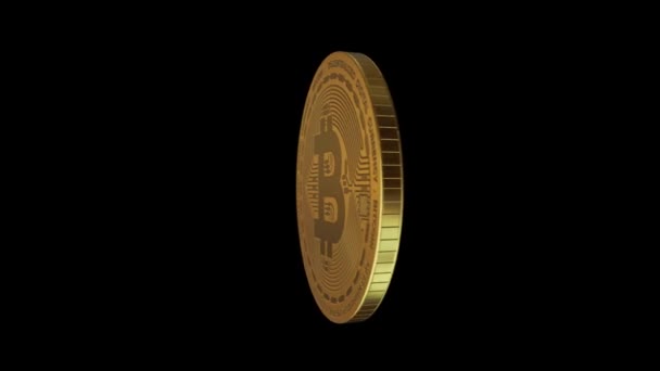 Bitcoin Tourner Boucle Animation Sur Fond Noir — Video