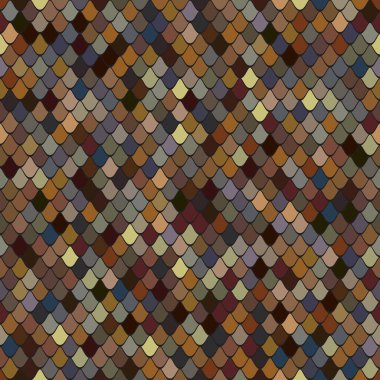Küçük geometrik elementler soyut bir sürüngen derisi oluşturmak için kullanılır. Çok renkli, pürüzsüz tekrar eden desen. Vektör görüntüsü. Doku, döşeme deseni ya da arkaplan olarak kullanıldığında harika. 