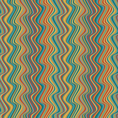 Dikey çok renkli dalgalı çizgili geometrik kompozisyon. Yedi rengi değiştirebilirsin. Modern doku tekstil ve ambalaj için mükemmel. Kusursuz tekrarlayan vektör deseni. 