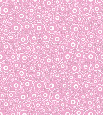 Pembe arka planda küçük pembe geometrik çiçeklerin soyut kompozisyonu. Kusursuz vektör çiçek deseni.