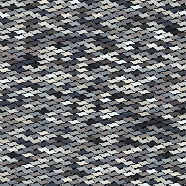 Küçük dalgalı elementlerle geometrik ağ. Koyu renkli desenli. Kusursuz vektör deseni. Oluklu metal plaka. Dokuma ve tekstil projeleri için harika.