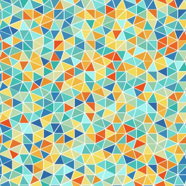 Çok renkli üçgenli geometrik dikişsiz desen. Modern mozaik tarzı arka plan. Vektör illüstrasyonu.