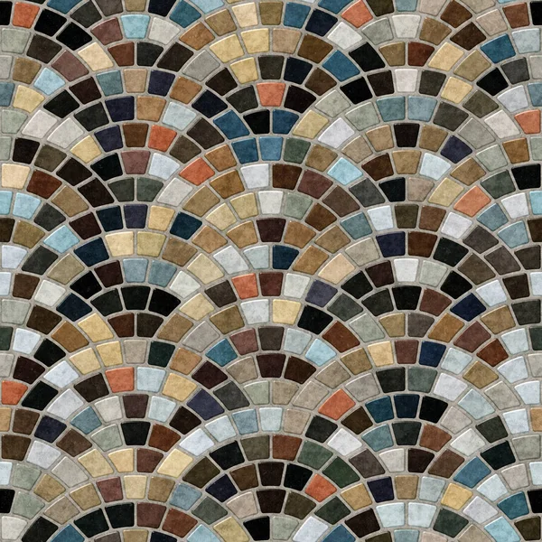 Beautiful Mosaic Flooring Multicolored Square Tiles Arranged Concentric Arches Cobblestone — Foto Stock