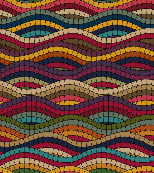 Geometric Decoration Wavy Lines Composed Square Tiles Different Colors Mosaic — Stockvector