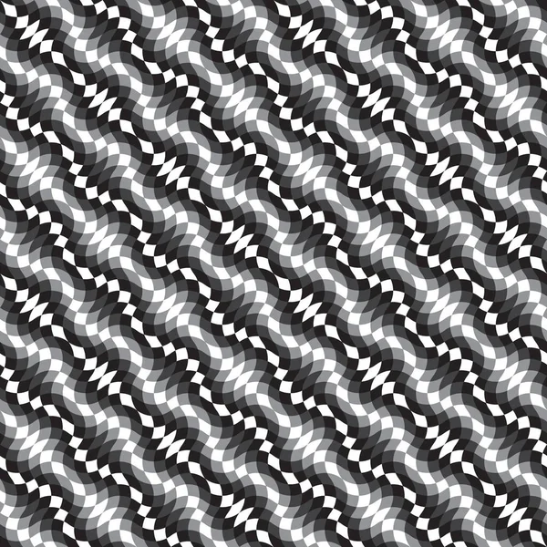 Seamless Wavy Pattern Small Squares Black White Gray Diagonal Striped — Stock vektor