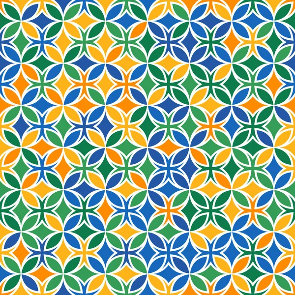 Naadloos Herhalend Geometrisch Patroon Geel Groen Oranje Blauwe Cirkels Witte — Stockvector