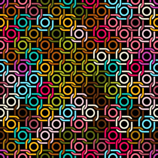 Decorative Geometric Pattern Multicolored Squares Circles Black Background Ornamental Chained — Stok Vektör