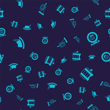 Oktoberfest şapkası, biralı sokak tabelası, trompet ve tahta fıçıyı dikişsiz dizin. Vektör