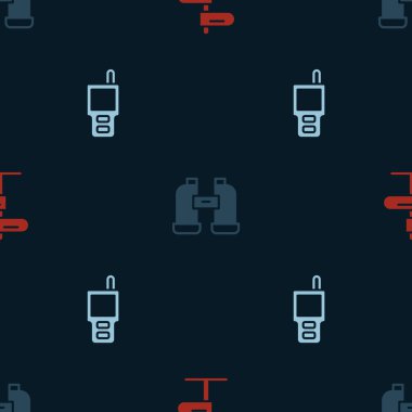 Trafik işaretini, dürbünü ve telsizi kusursuz desene ayarlayın. Vektör