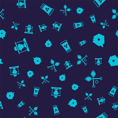 Arıcı 'yı koruyucu şapkalı ayarla, arılar için kovan, kozmetik tüp balı ve bal kovanı kusursuz desenli. Vektör