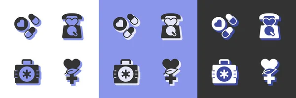 Ethnoscience, Medicine medicine or tablet, First aid kit and Emergency call 911 icon 을 설정하 세요. Vector — 스톡 벡터