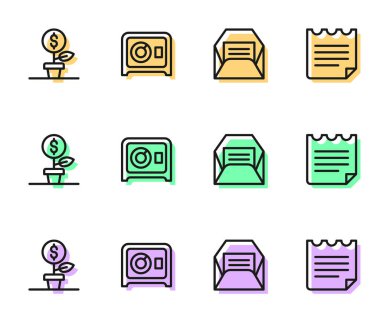 Satır Zarfı, Dolar Bitkisi, Güvenli ve Not Defteri simgesi. Vektör