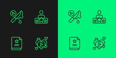 Romantik film, Senaryo, Heyecan ve Aktör Yıldız ikonu. Vektör