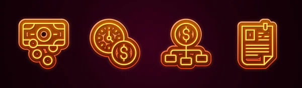 Hiyerarşi ile dolar ve özgeçmiş arasındaki çizgiyi belirle. Parlayan neon ikonu. Vektör — Stok Vektör