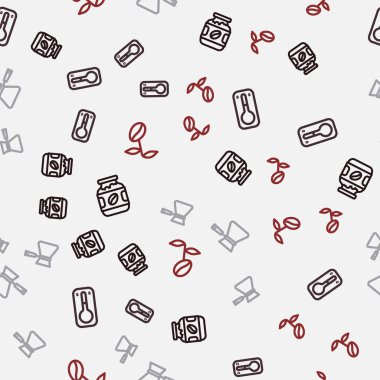 Sırayı ayarla. Kahve kavanozu şişesi, termometre, Türk ve fasulye. Vektör