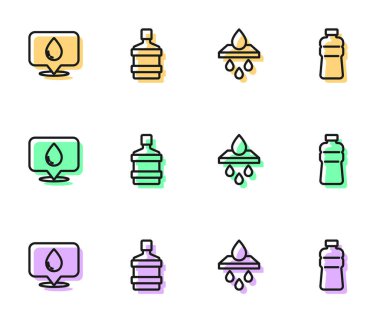 Hat su filtresi kartuşunu ayarlayın, konumu bırakın, büyük şişe temiz su ve bir şişe ikon. Vektör