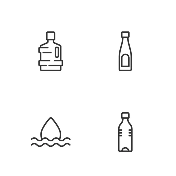 Ustaw linię Butelka wody, kropla wody, Duża butelka z czystym i ikoną. Wektor — Wektor stockowy