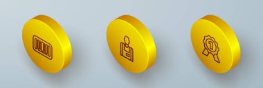 Isometric satır Barkod, Satıcı ve Madalya simgesini ayarla. Vektör