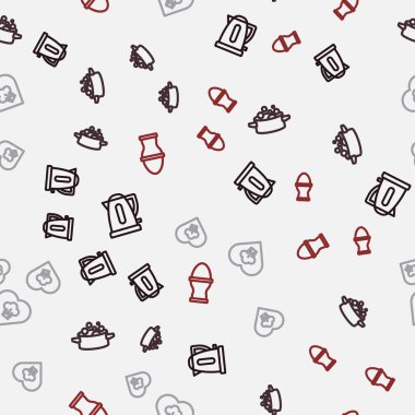 Elektrik ısıtıcısı, tencere, aşçı şapkası ve tavuk yumurtası hazır olsun. Vektör