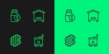 Bal sökücü, bal peteği, arı ikonu için bal kavanozu ve kovan alın. Vektör