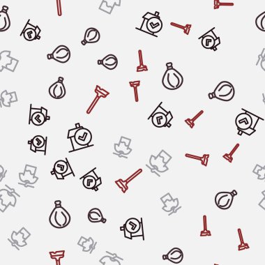 Hat temizleme servisi, çöp torbası, temiz giysiler ve paspas. Vektör